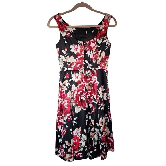 White House Black Market Cocktail Dress Sleeveless Fit & Flare Floral Satin - Picture 2 of 10